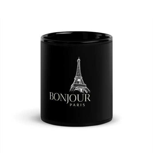 Caneca brilhante preta - BONJOUR PARIS