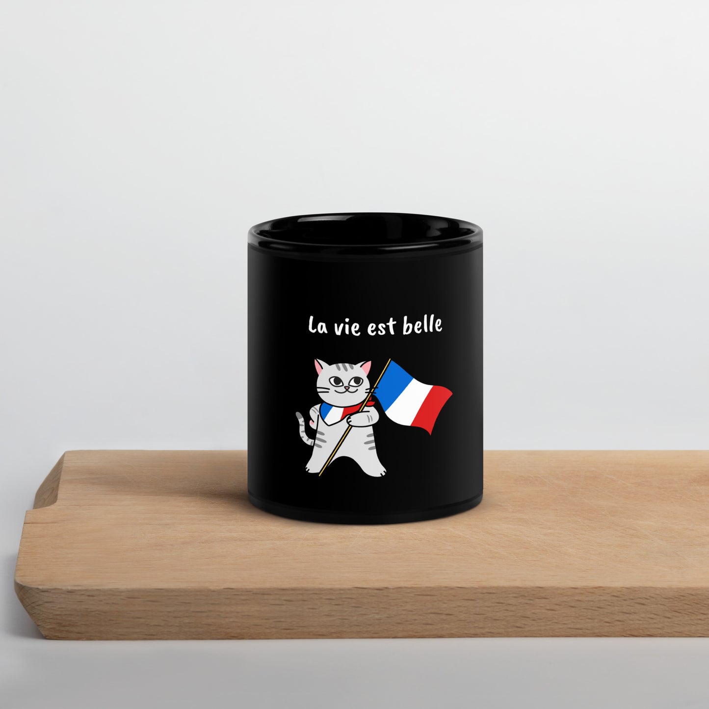 Caneca brilhante preta - Gato francês - La vie est belle