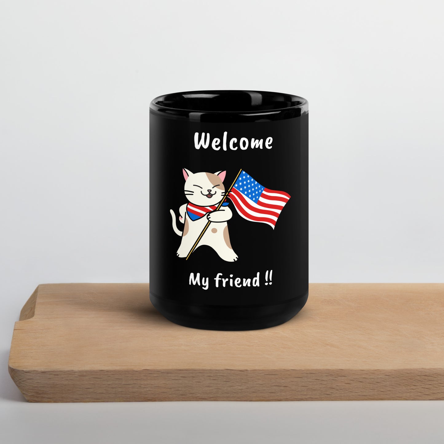 Caneca brilhante preta -  Gato welcome!