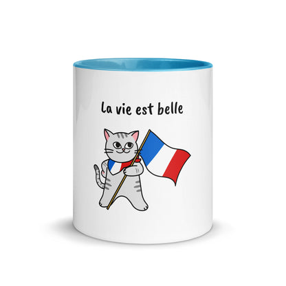 Caneca com Cor Interna - Gato francês - La vie est belle