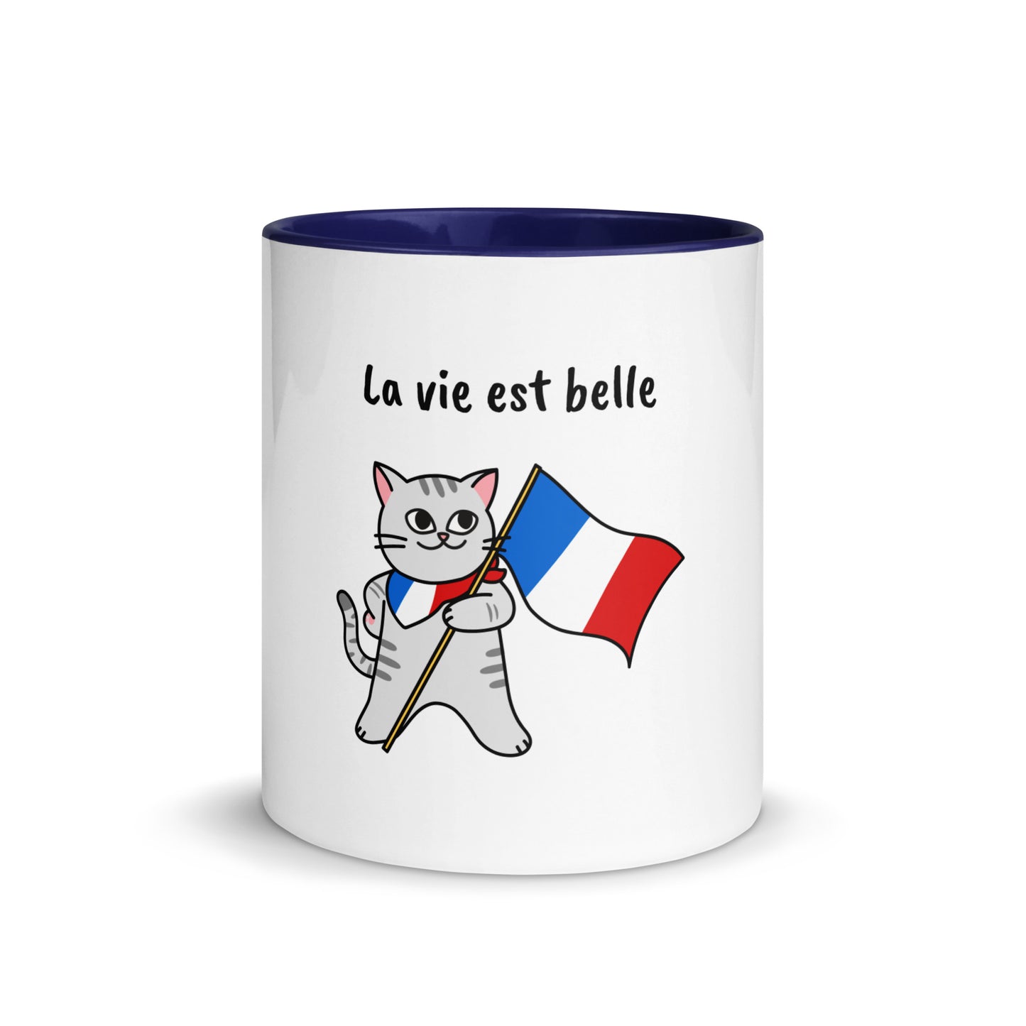 Caneca com Cor Interna - Gato francês - La vie est belle