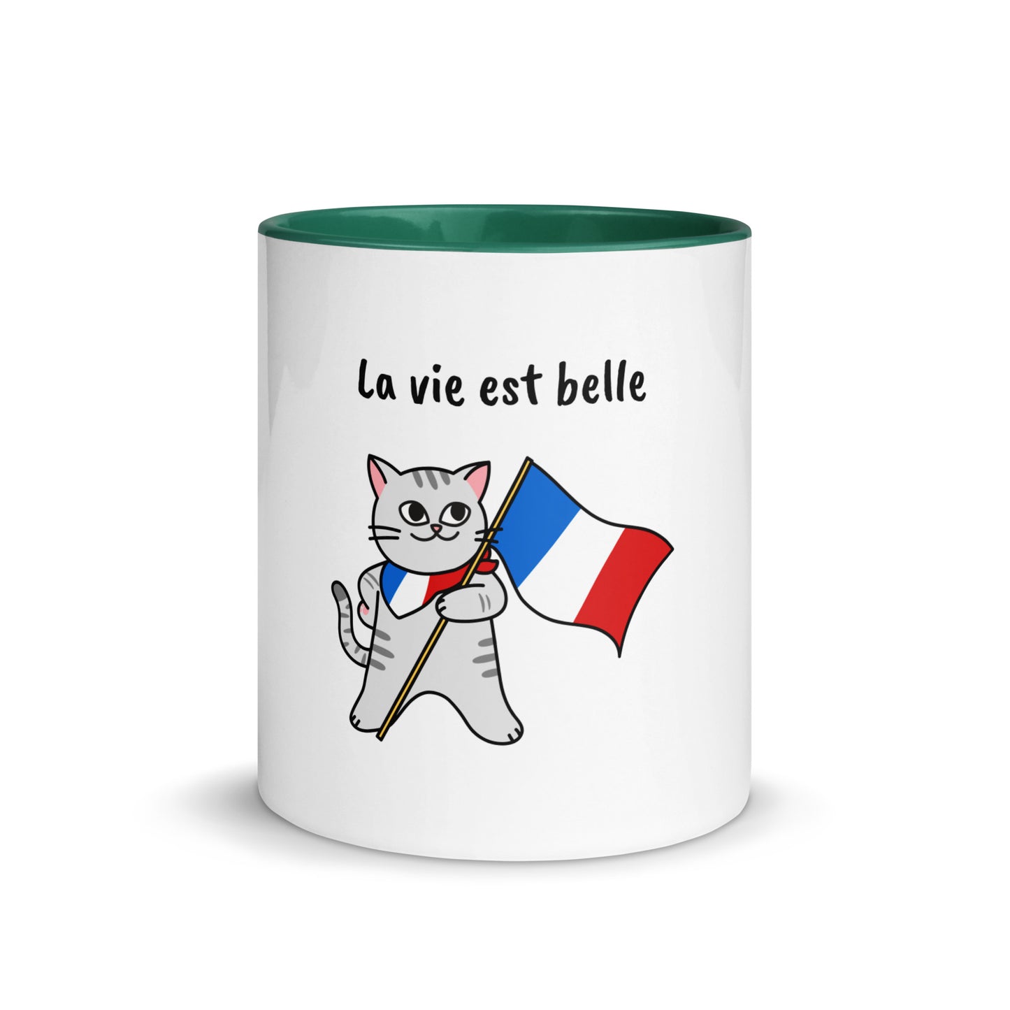 Caneca com Cor Interna - Gato francês - La vie est belle