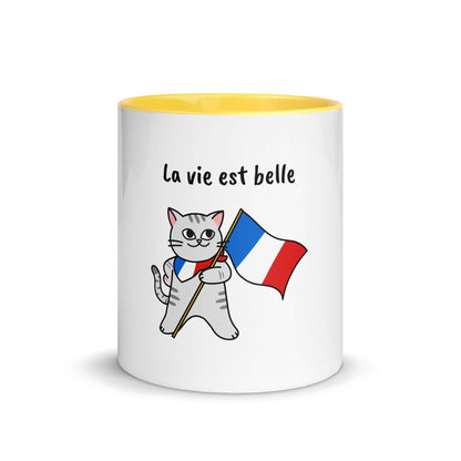 Caneca com Cor Interna - Gato francês - La vie est belle