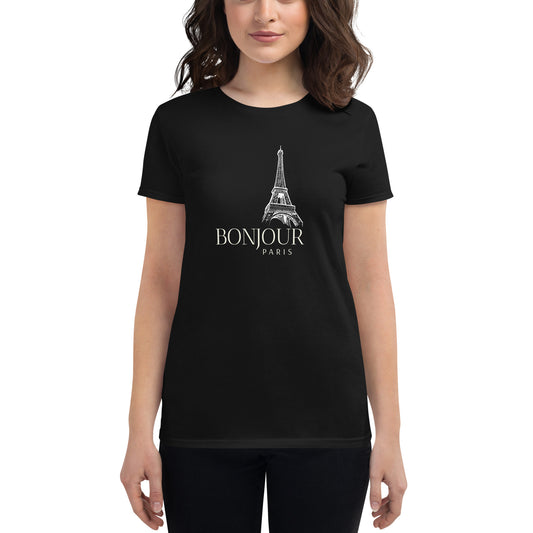 Camiseta feminina com mangas curtas - BONJOUR PARIS