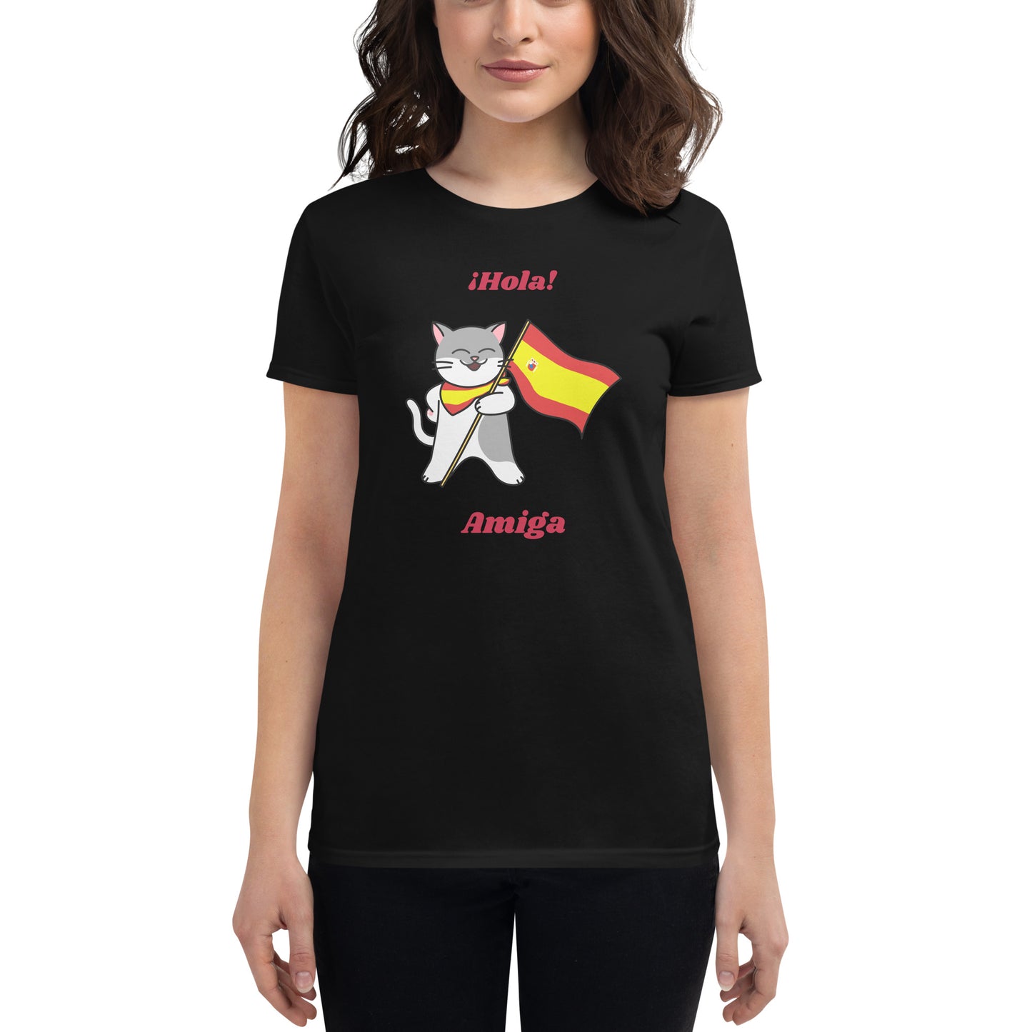 Camiseta feminina com mangas curtas - Gato espanhol