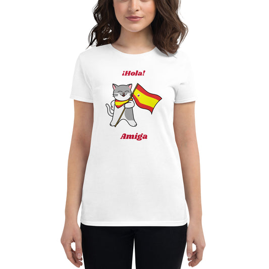 Camiseta feminina com mangas curtas - Gato espanhol